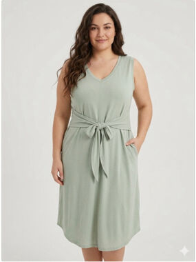 Curlbiuty Light Green Sleeveless Tie-Waist Dress 2XL